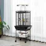 PawHut 61.5 Inch Bird Cage Parrot Parakeet House for Cockatiel with Stand, Pull Out Tray, Play Top, Storage Shelf, Wood Perch, Food Container, Black - Image 3