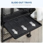 PawHut 61.5 Inch Bird Cage Parrot Parakeet House for Cockatiel with Stand, Pull Out Tray, Play Top, Storage Shelf, Wood Perch, Food Container, Black - Image 4