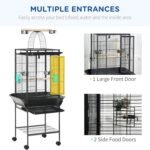 PawHut 61.5 Inch Bird Cage Parrot Parakeet House for Cockatiel with Stand, Pull Out Tray, Play Top, Storage Shelf, Wood Perch, Food Container, Black - Image 6