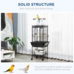 PawHut 61.5 Inch Bird Cage Parrot Parakeet House for Cockatiel with Stand, Pull Out Tray, Play Top, Storage Shelf, Wood Perch, Food Container, Black - Image 7