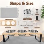 Elevated Cat Bowls with Non Slip Mat, 15° Tilted Raised Anti Vomit Cat Feeder for Food and Water, Pet Feeding Station with 3 Stainless Steel Bowls - Image 3
