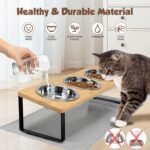 Elevated Cat Bowls with Non Slip Mat, 15° Tilted Raised Anti Vomit Cat Feeder for Food and Water, Pet Feeding Station with 3 Stainless Steel Bowls - Image 6