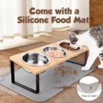 Elevated Cat Bowls with Non Slip Mat, 15° Tilted Raised Anti Vomit Cat Feeder for Food and Water, Pet Feeding Station with 3 Stainless Steel Bowls - Image 9