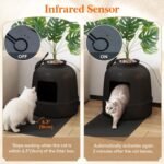 Lifewit Cat Litter Box, Litter Box with Faux Plant & Scoop, Cat Litter Box Enclosure in Living Room, Bedroom, Corner, Hidden Litter Box with Odor Control System & Infrared Sensor Auto On/Off, Black - Image 4