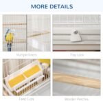 PawHut 52" Large Steel Bird Cage for Parrot Budgie Cockatiels African Grey Parakeets Pigeons with Rolling Stand, Storage Shelf, Wood Perch, Food Container, White - Image 7