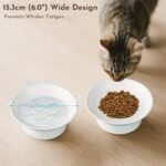 2Pcs Elevated Cat Bowls 15.3cm/6in Wide, Raised Ceramic Cat Dishes Anti Vomiting, Shallow Pet Food Bowls with Stand, Whisker Friendly Neck Protective Pet Feeders, Dishwasher Safe (White) - Image 3