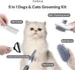 Dog and Cat Grooming Brush Shedding Kit. Brush for dogs and cats, double sided rake comb, bath brush, flea comb, stainless steel comb will give comfort to your pets. (Grey) - Image 3