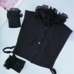 Fake Collar Shirt Detachable Dickey Collar Cuff Chiffon Faux False Half Shirts for Women (Black) - Image 7