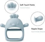 PandaEar 2 Pack Silicone Baby Teething Toys| Baby Hand Teether Mitten for Sucking Needs| Baby Chew Toys Hand Pacifier for Soothing Teething Pain Relief (White/Blue) - Image 5
