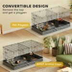 PawHut Guinea Pig Cage, Rabbit Cage Bunny Enclosure Small Animal Playpen with Removable Top, Separate Areas, Waterproof Bottom Liner, Ramp, Perch, for Hedgehogs, Black - Image 4