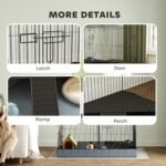 PawHut Guinea Pig Cage, Rabbit Cage Bunny Enclosure Small Animal Playpen with Removable Top, Separate Areas, Waterproof Bottom Liner, Ramp, Perch, for Hedgehogs, Black - Image 7
