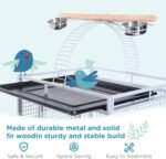 PawHut 64 Inch Bird Cage Parrot Parakeet House for Cockatiel with Stand, Pull Out Tray, Play Top, Storage Shelf, Wood Perch, Food Container, Silver - Image 5