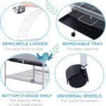 PawHut 64 Inch Bird Cage Parrot Parakeet House for Cockatiel with Stand, Pull Out Tray, Play Top, Storage Shelf, Wood Perch, Food Container, Silver - Image 6