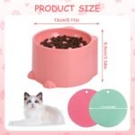 2-Pack Slow Feeder Cat Bowls, Raised Elevated Design with Anti-Slip Base & Ergonomic Neck Relief - Durable Plastic Pet Food Dishes (Pink & Green) - Image 3