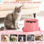 2-Pack Slow Feeder Cat Bowls, Raised Elevated Design with Anti-Slip Base & Ergonomic Neck Relief - Durable Plastic Pet Food Dishes (Pink & Green) - Image 5