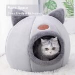 Warm Cat Bed Cat Cave with Removable Washable Cushioned Pillow Kitten Nest Cute Cat Head Shape House for Cats Puppy Small Dogs - Image 4