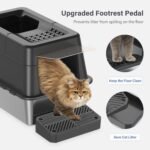 Stainless Steel Litter Box with Lid, XL Extra Large Enclosed Cat Litter Box for Big Cats 110° Flip Cover, Top Entry Metal High Sided Litter Box & Pedal & Scoop, Anti-Leakage (Black) - Image 7