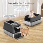 Stainless Steel Litter Box with Lid, XL Extra Large Enclosed Cat Litter Box for Big Cats 110° Flip Cover, Top Entry Metal High Sided Litter Box & Pedal & Scoop, Anti-Leakage (Black) - Image 8