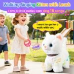 White Leash Walking Cat Set Singing That Purrs and Meows Animated Plush Robot Kitten Pet Moving Plush Realistic Stuffed Animal Remote Control Cute Kawai Robotic Kitty Toy for Kid - Image 4