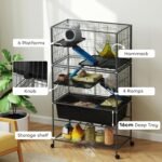 PawHut 59" 5-Level Small Animal Cage, Rolling Ferret Chinchilla Cage with Slide Out 6.3" Deep Tray, Non-Slip Cloth Covered Ramps, Hammock, for Rabbits, Pet Mink, Squirrel, Dark Gray - Image 5