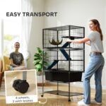 PawHut 59" 5-Level Small Animal Cage, Rolling Ferret Chinchilla Cage with Slide Out 6.3" Deep Tray, Non-Slip Cloth Covered Ramps, Hammock, for Rabbits, Pet Mink, Squirrel, Dark Gray - Image 7