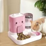 Automatic Pet Feeder for Dogs & Cats, 2-in-1 Auto Pet Feeder with Water Dispenser - Cute Detachable Food & Water Station for Puppy, Cat Feeding Bowl for Small Animals (Pink) - Image 3