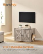 Feandrea Cat Litter Box Enclosure, Litter Box Furniture Hidden, Indoor Cat House, End Table, 70 x 50 x 50 cm, Heather Greige UPCL022K01 - Image 3