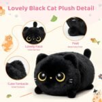 Mewaii Black Cat Plush, Cute Cat Plushies Toy, Soft Kitten Plushie Cuddle Pillow, Anime Plushie Doll, Cute Stuff Toys Gift for Girls, Boys and Males (8 Inch) - Image 4