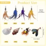 12 Pcs Cat Feather Toys, Cat Wand Attachments Cat Wands Replacement with Bell, Cats Toy Refills Feather Teaser Cats Toy Interactive Wand Toy for Playing Catcher and Exercising - Image 3