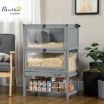 PawHut Wooden Hamster Cage with Storage Shelf, Large Rat Mouse Habitat Including Seesaw, Small Animal Cage with Sliding Tray, Wide Ramp for Racing, Running Wheel, 35.5" H - Image 3