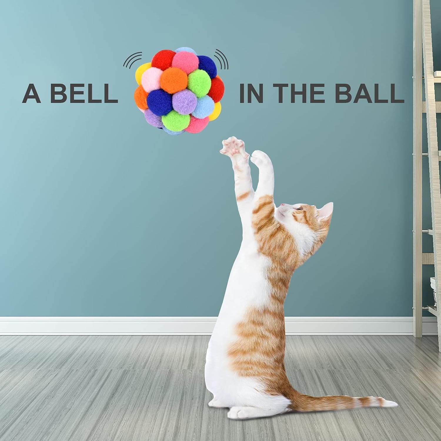 Cat Toy Balls with Bell (3 Sizes/Pack), TUSATIY Colorful Soft Fuzzy Balls Built-in Bell for Cats, Interactive Playing Chewing Toys for Indoor Cats and Kittens - Image 5