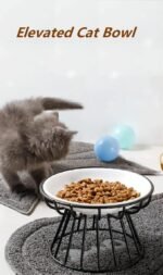1PCS Elevated Cat Food Bowl, Whisker-Friendly Anti-Vomit Cat Plate, Cats Bowl-Raised Pet Feeder Bowl Stand,Ceramic Elevated Kitten Bowl for Indoor Cats, Kitten, Puppies，Dishwasher Safe - Image 3