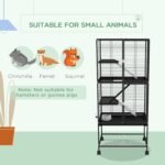 PawHut 53.5" H Ferret Cage, 4-Tier Rolling Rat Cage for Chinchillas, Rabbits, Squirrel, Small Animal Habitat with Bottom Storage Shelf, Removable Tray, 24" x 18" x 53.5", Black - Image 4