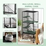 PawHut 53.5" H Ferret Cage, 4-Tier Rolling Rat Cage for Chinchillas, Rabbits, Squirrel, Small Animal Habitat with Bottom Storage Shelf, Removable Tray, 24" x 18" x 53.5", Black - Image 5