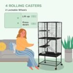 PawHut 53.5" H Ferret Cage, 4-Tier Rolling Rat Cage for Chinchillas, Rabbits, Squirrel, Small Animal Habitat with Bottom Storage Shelf, Removable Tray, 24" x 18" x 53.5", Black - Image 6