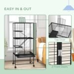 PawHut 53.5" H Ferret Cage, 4-Tier Rolling Rat Cage for Chinchillas, Rabbits, Squirrel, Small Animal Habitat with Bottom Storage Shelf, Removable Tray, 24" x 18" x 53.5", Black - Image 7