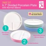 Elk and Friends Kids 6.7” Porcelain White Divided Plates with Silicone Sleeves | Suitable for Babies/Toddlers | Microwave & Dishwasher Safe | Non Slip Dinnerware | Snack Dishes | 2 Pack - Image 3