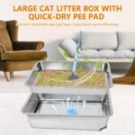 23.5" x 15.7" x 8" Stainless Steel Sifting Litter Box for Pine Pellets, XXL Large Pull-Out Cat Litter Box for Big Cats with High Sides, Metal Cat Litter Pan with Plastic Scoop &10 Urine Pads - Image 6