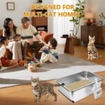 23.5" x 15.7" x 8" Stainless Steel Sifting Litter Box for Pine Pellets, XXL Large Pull-Out Cat Litter Box for Big Cats with High Sides, Metal Cat Litter Pan with Plastic Scoop &10 Urine Pads - Image 9