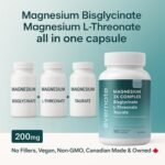 Magnesium 3X Complex – Bisglycinate, L-Threonate & Taurate – 3-in-1 Supplement for Brain, Muscle & Heart Support – 200mg Elemental Magnesium per Daily Dose – 180 Vegan Capsules – Made in Canada - Image 4