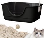Open Litter Box with Scoop for Small and Large Cats. Cat Crib. Cat Litter Container. Box of, Black - Image 4