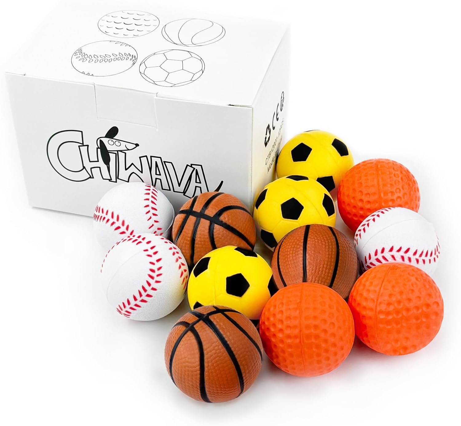 Chiwava 12 Pack 1.6 Inch Soft Rubber Foam Cat Toy Ball Sponge Sport Balls Kitten Interactive Toy Assorted Color - Image 4