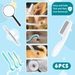 6 Pcs Tick Remover Tool Kit Painlessly Tick Removal Hooks（S M L）＆ Stainless Steel Tweezers ＆ Anti-Flea Lice Comb ＆ Magnifying Glass for Dogs Cats and Humans Lyme Prevention - Image 5