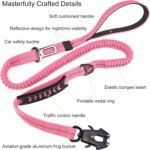 Tactical Bungee Dog Leash - Pink Heavy Duty Leash for Large Dogs with Reflective Stitching, 2 Handles, Seatbelt Clip, 4-6FT - Image 3