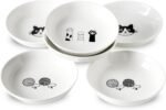 6 Ceramic Cat Bowls Set - 5.7 inch Cats Food Bowls Whisker Fatigue Friendly, Wide Cat Plates with Cute Pattern for Wet and Dry Food Water - Image 3