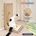 PETKARAY Cat Scratcher, Sisal Cat Scratch Pad, L Shape Cat Scratching Board for Indoor Cats, Floor Mounted Scratcher with Mouse Toy Catnip - Image 3