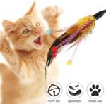 Cat Teaser Toys 4pcs Feather Teaser Cat Toy with Bell Tassels Feather Toy Wand Interactive Catcher for Kitten (Random Color) Interactive - Image 7