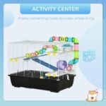 PawHut 31" Large Hamster Cage, Small Animal House, Multi-Storey Gerbil Haven, Tunnel Tube System, with Water Bottle, Exercise Wheel, Food Dish, Ramps, Black - Image 4