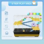 PawHut 31" Large Hamster Cage, Small Animal House, Multi-Storey Gerbil Haven, Tunnel Tube System, with Water Bottle, Exercise Wheel, Food Dish, Ramps, Black - Image 6