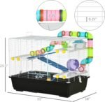 PawHut 31" Large Hamster Cage, Small Animal House, Multi-Storey Gerbil Haven, Tunnel Tube System, with Water Bottle, Exercise Wheel, Food Dish, Ramps, Black - Image 8